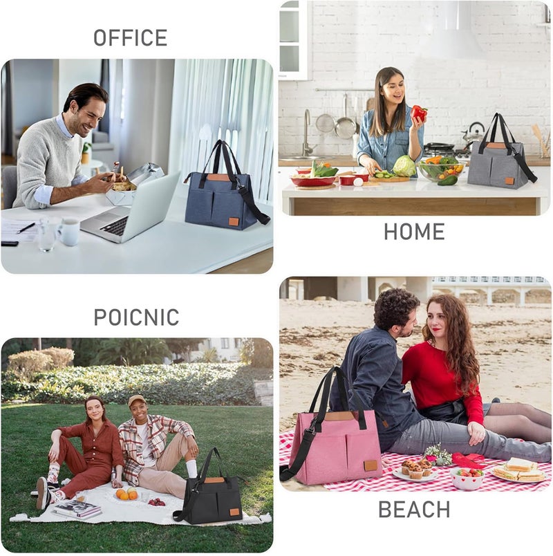 Baglemon Lunch Bag Women Insulated Lunch Box Reusable Leakproof Large Spacious Cooler Tote for Women Men Adult with Removable Adhesive Decoration for Work Office Travel Picnic - Image 5